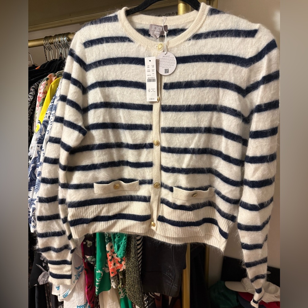 NWT J Crew Cashmere Stripe Cardigan L